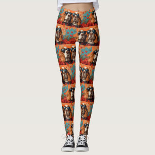 Basset Hound med hjärtröda rosor Alla hjärtans dag Leggings
