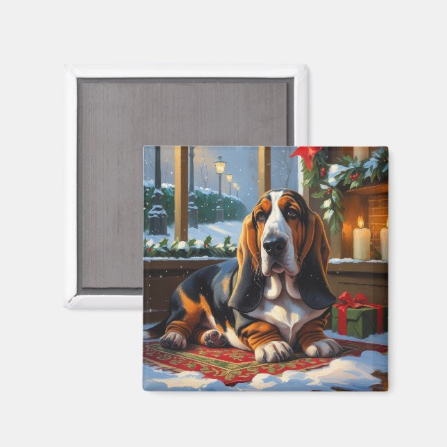 Basset Hound med julbelysning Holiday  Magnet (Front/Back)