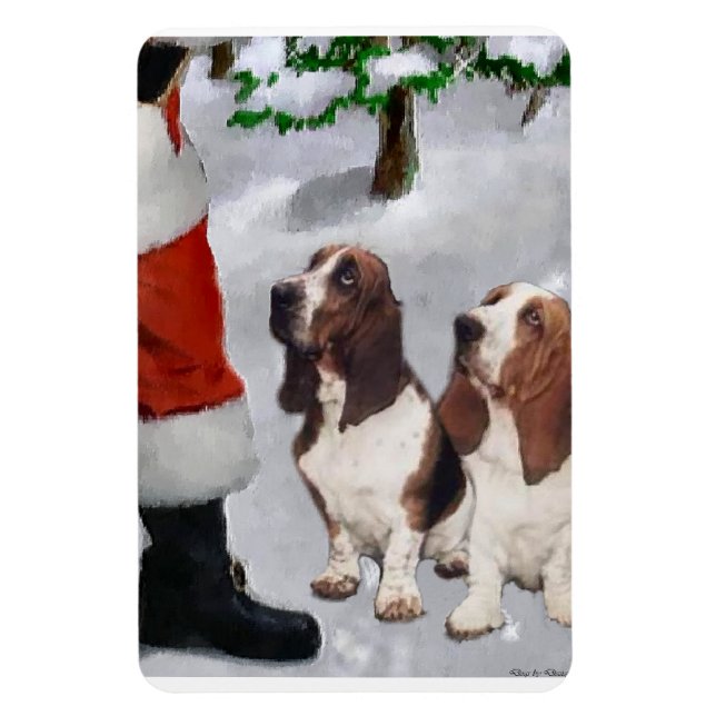 Basset Hound med jultomten Magnet (Vertikal)