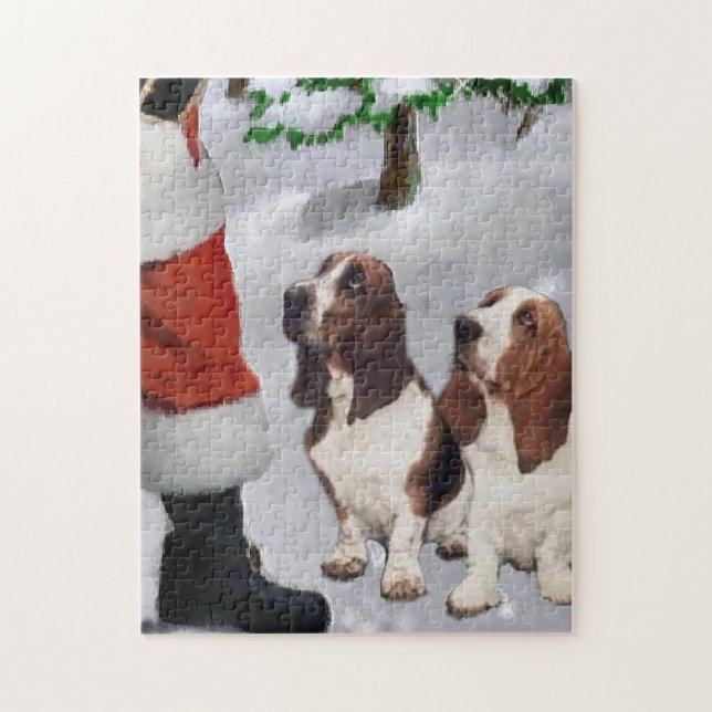 Basset Hound med jultomten Pussel (Vertikal)