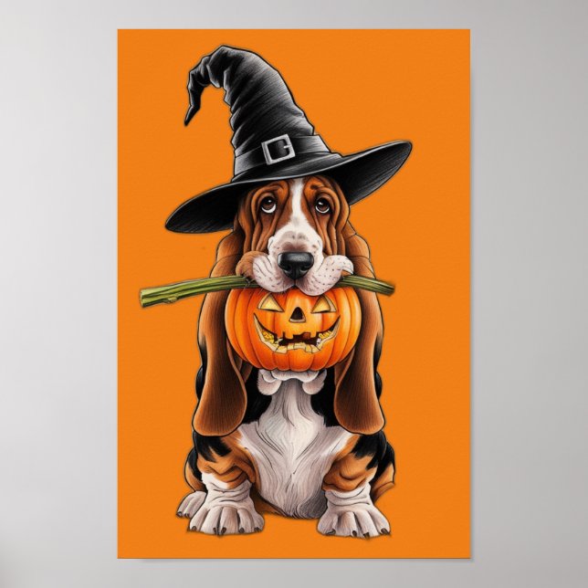 basset hound med pumpkin i munnen poster (Framsidan)