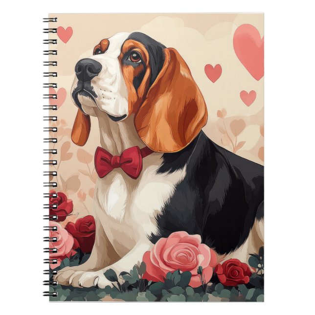 Basset Hound med Ro - Alla hjärtans dag Anteckningsbok (Framsidan)