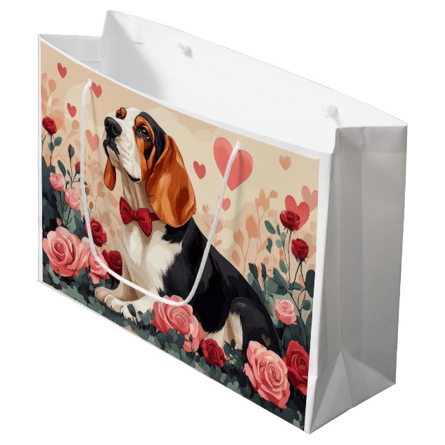 Basset Hound med rosor - Alla hjärtans dag  (Framsidan Vinklad)