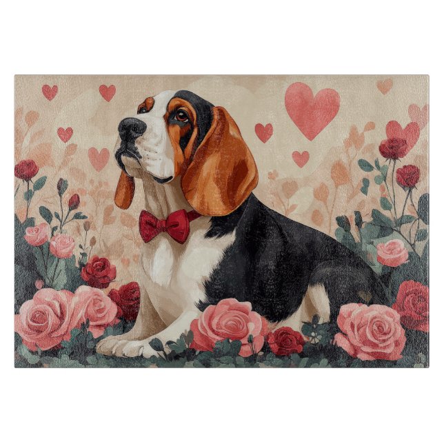Basset Hound med rosor - Alla hjärtans dag  (Framsidan)