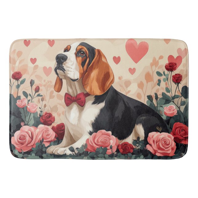 Basset Hound med rosor - Alla hjärtans dag  Badrumsmatta (Framsidan)