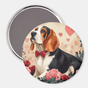 Basset Hound med rosor - Alla hjärtans dag Magnet