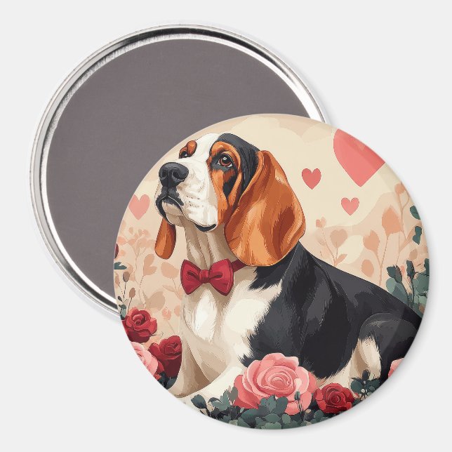 Basset Hound med rosor - Alla hjärtans dag  Magnet (Front/Back)