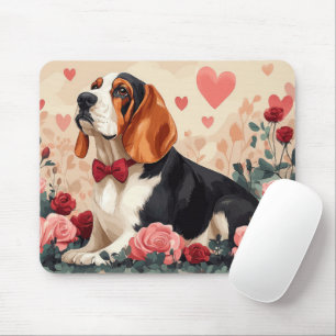 Basset Hound med rosor - Alla hjärtans dag Musmatta