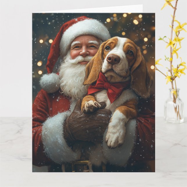 Basset Hound med Tomte Festiv Jul Kort (Gul blomma)