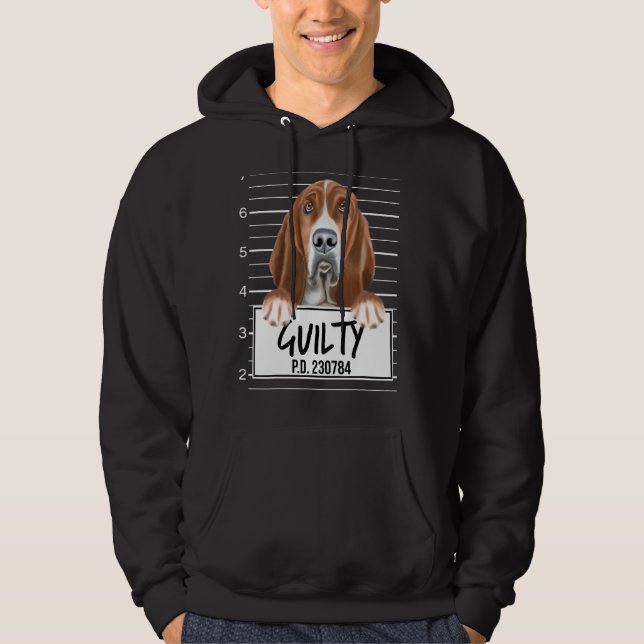 Basset Hound Mugshot Skyldig Hund Hoodie (Framsida)