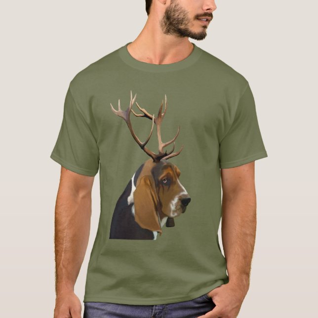 Basset Hound och Antlers Tee Shirt (Framsida)