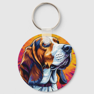 🐶 Basset Hound På Färgglad Bakgrund För Daglig An Nyckelring