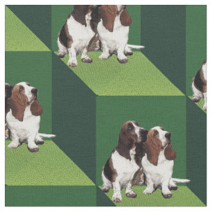 Basset Hound på Grönt kuber Tyg