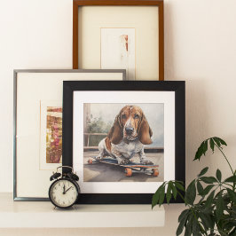 Basset Hound på skateboard Poster