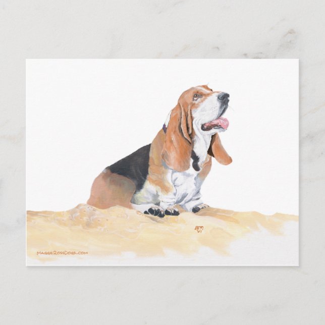 Basset Hound på stranden Vykort (Framsida)