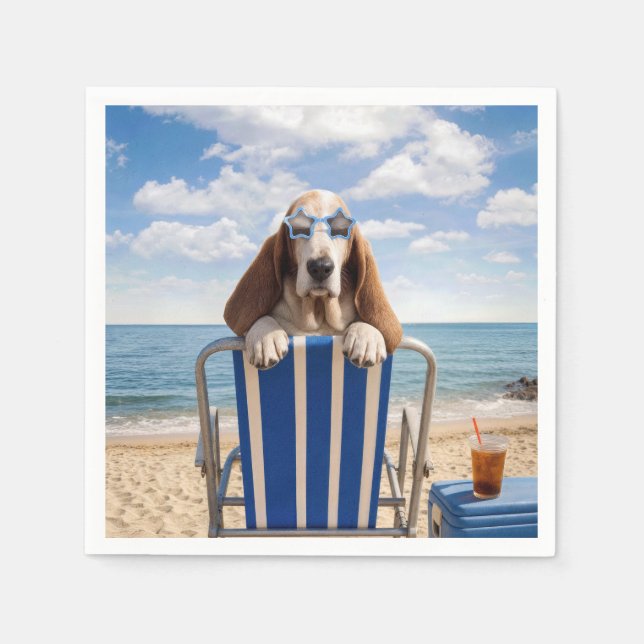 Basset Hound på strandstol Pappersservett (Framsidan)