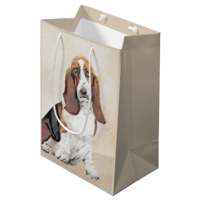 Basset Hound Painting - Cute Original Hund Art (Framsidan Vinklad)