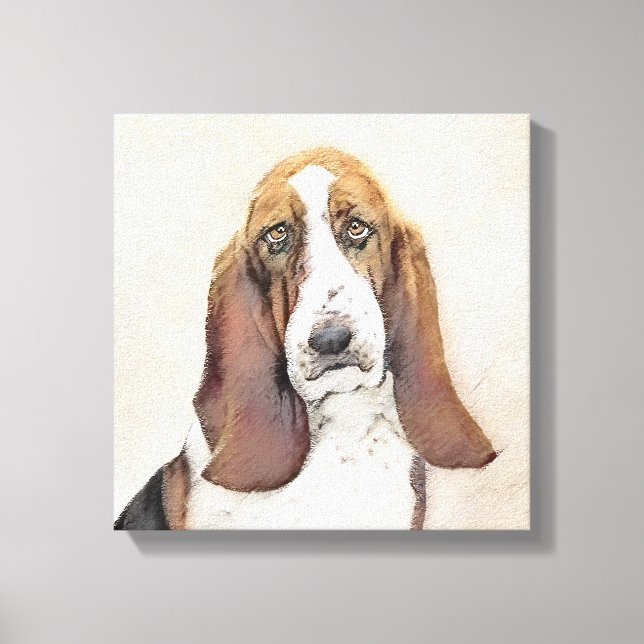 Basset Hound Painting - Cute Original Hund Art Canvastryck (Framsida)