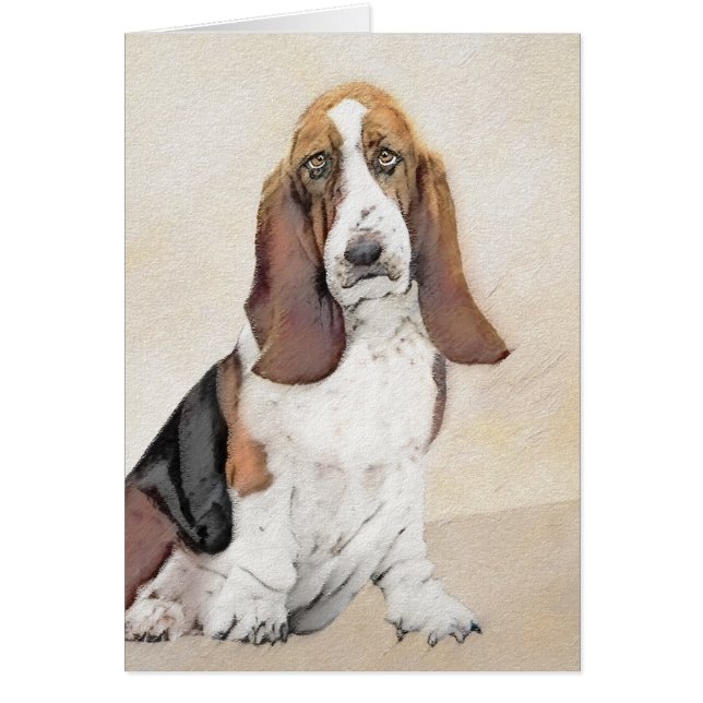 Basset Hound Painting - Cute Original Hund Art Hälsningskort (Framsidan)
