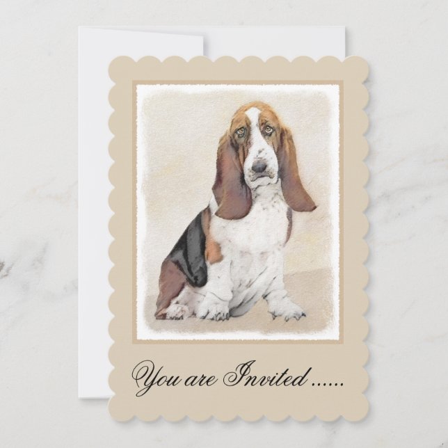 Basset Hound Painting - Cute Original Hund Art Inbjudningar (Framsida)
