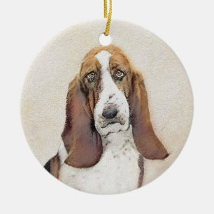 Basset Hound Painting - Cute Original Hund Art Julgransprydnad Keramik