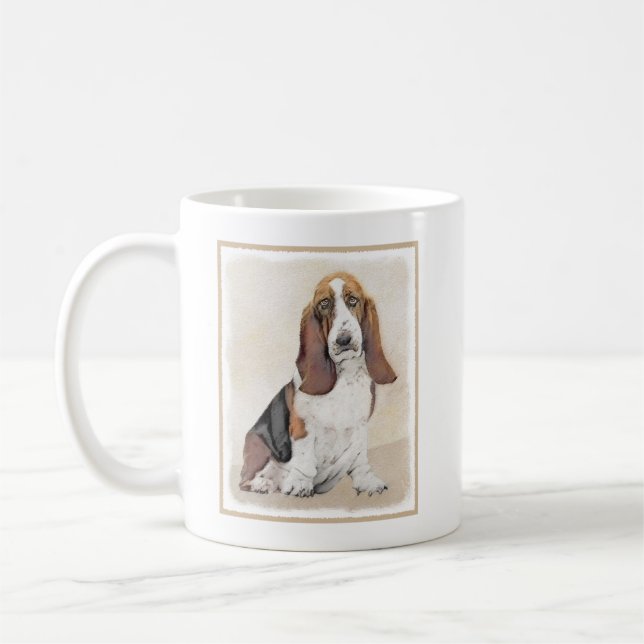 Basset Hound Painting - Cute Original Hund Art Kaffemugg (Vänster)