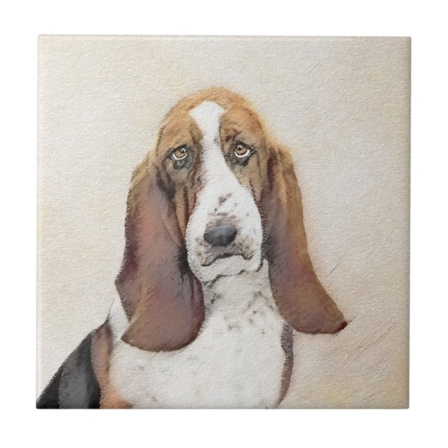 Basset Hound Painting - Cute Original Hund Art Kakelplatta (Framsidan)