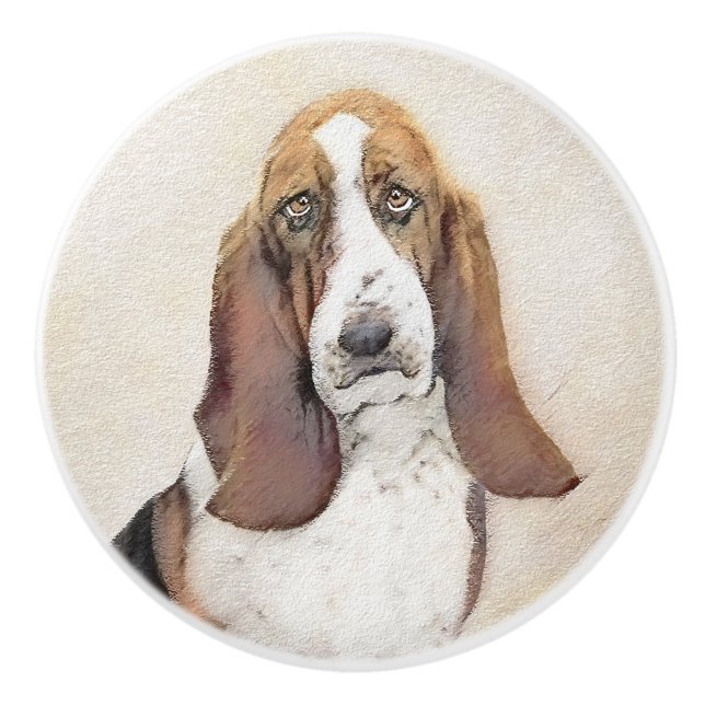 Basset Hound Painting - Cute Original Hund Art Knopp (Framsidan)
