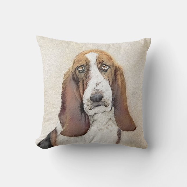 Basset Hound Painting - Cute Original Hund Art Kudde (Framsida)
