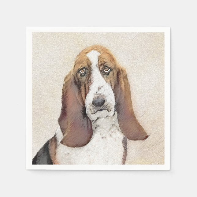 Basset Hound Painting - Cute Original Hund Art Pappersservett (Framsidan)