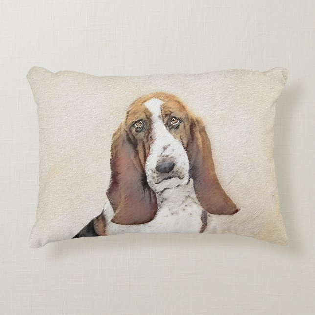 Basset Hound Painting - Cute Original Hund Art Prydnadskudde (Framsidan)