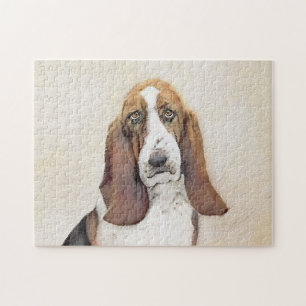 Basset Hound Painting - Cute Original Hund Art Pussel