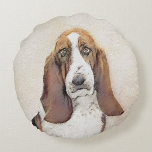 Basset Hound Painting - Cute Original Hund Art Rund Kudde