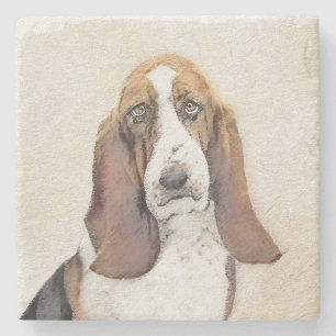 Basset Hound Painting - Cute Original Hund Art Stenunderlägg