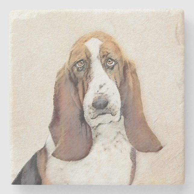 Basset Hound Painting - Cute Original Hund Art Stenunderlägg (Framsidan)