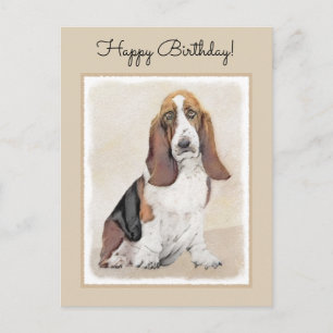 Basset Hound Painting - Cute Original Hund Art Vykort