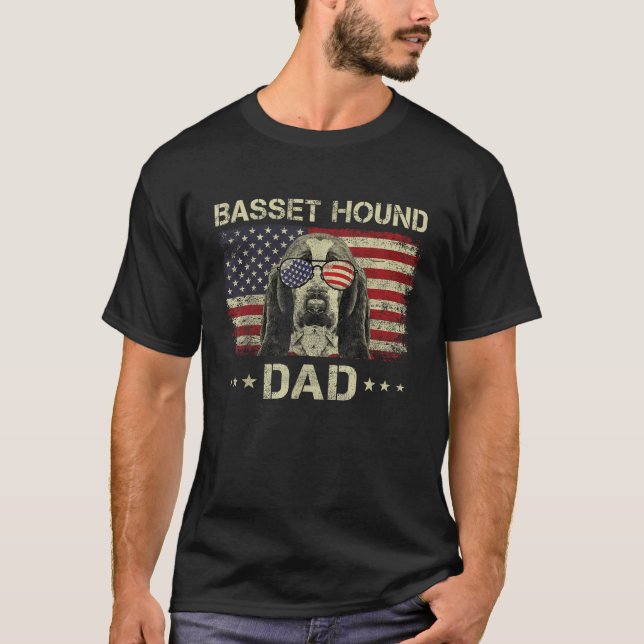 Basset Hound Pappa Hundälskares American Flagga 4t T Shirt (Framsida)