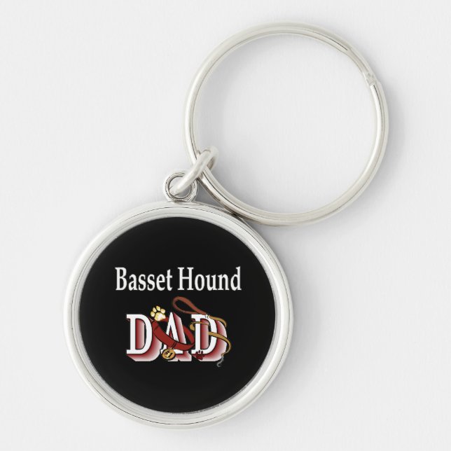 Basset Hound Pappa Rund Silverfärgad Nyckelring (Framsidan)