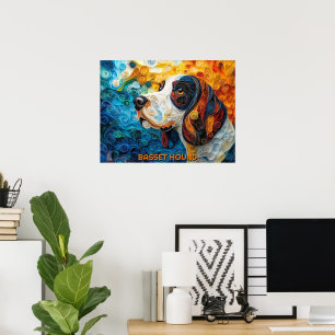 Basset Hound Papper Quilling Art Porträtt Poster