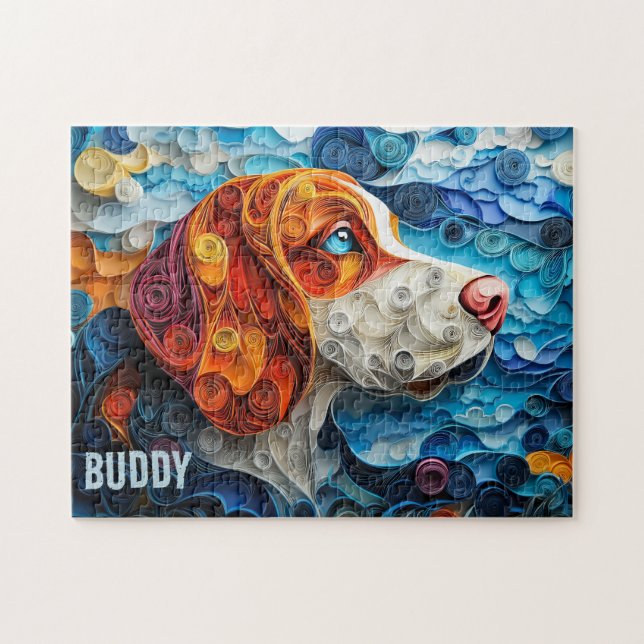 Basset Hound Papper Quilling Art Porträtt Pussel (Horisontell)