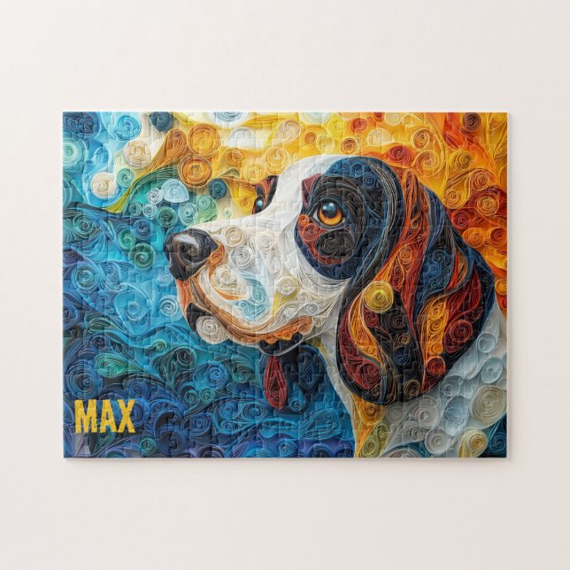 Basset Hound Papper Quilling Art Porträtt Pussel (Horisontell)
