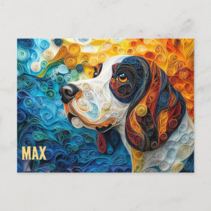 Basset Hound Papper Quilling Art Porträtt Vykort