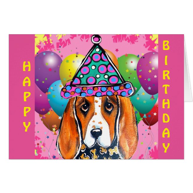 Basset Hound  Partyhund Hälsningskort (Framsidan Horizontal)