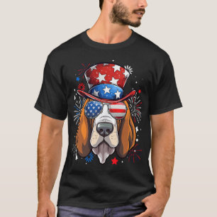 Basset Hound Patriotisk USA Flagga 4:e Juli Hund T Shirt
