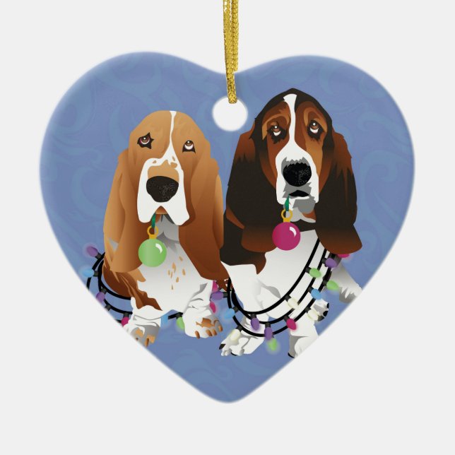 Basset Hound Peace Kärlek Joy juldesign Julgransprydnad Keramik (Framsidan)