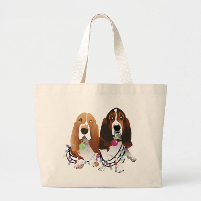 Basset Hound Peace Kärlek Joy juldesign Jumbo Tygkasse (Framsidan)