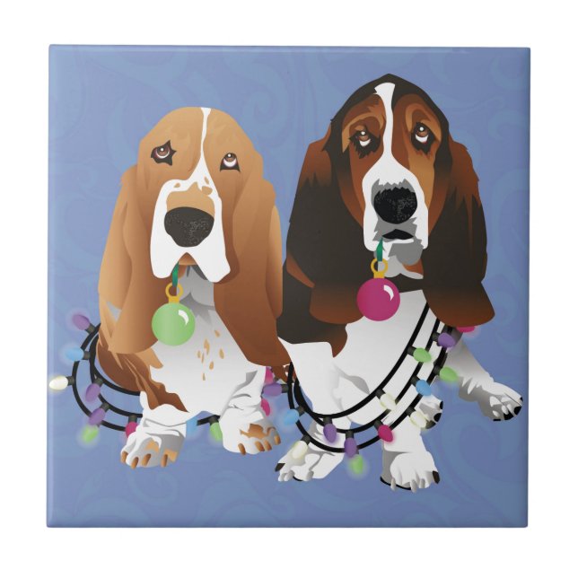 Basset Hound Peace Kärlek Joy juldesign Kakelplatta (Framsidan)