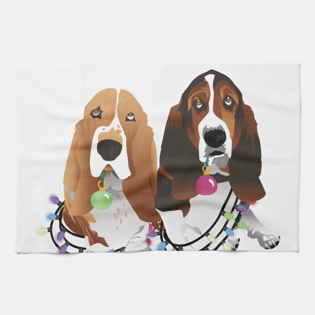 Basset Hound Peace Kärlek Joy juldesign Kökshandduk (Horisontell)