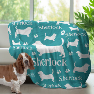 Basset Hound Personlig Hund Blanket Teal Blue Fleecefilt