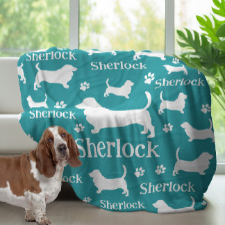Basset Hound Personlig Hund Blanket Teal Blue Fleecefilt